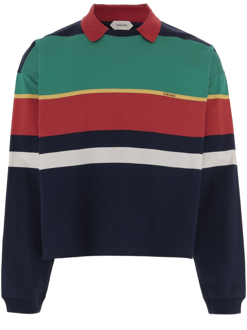 Versace Multi Striped Cropped Cotton Polo Shirt