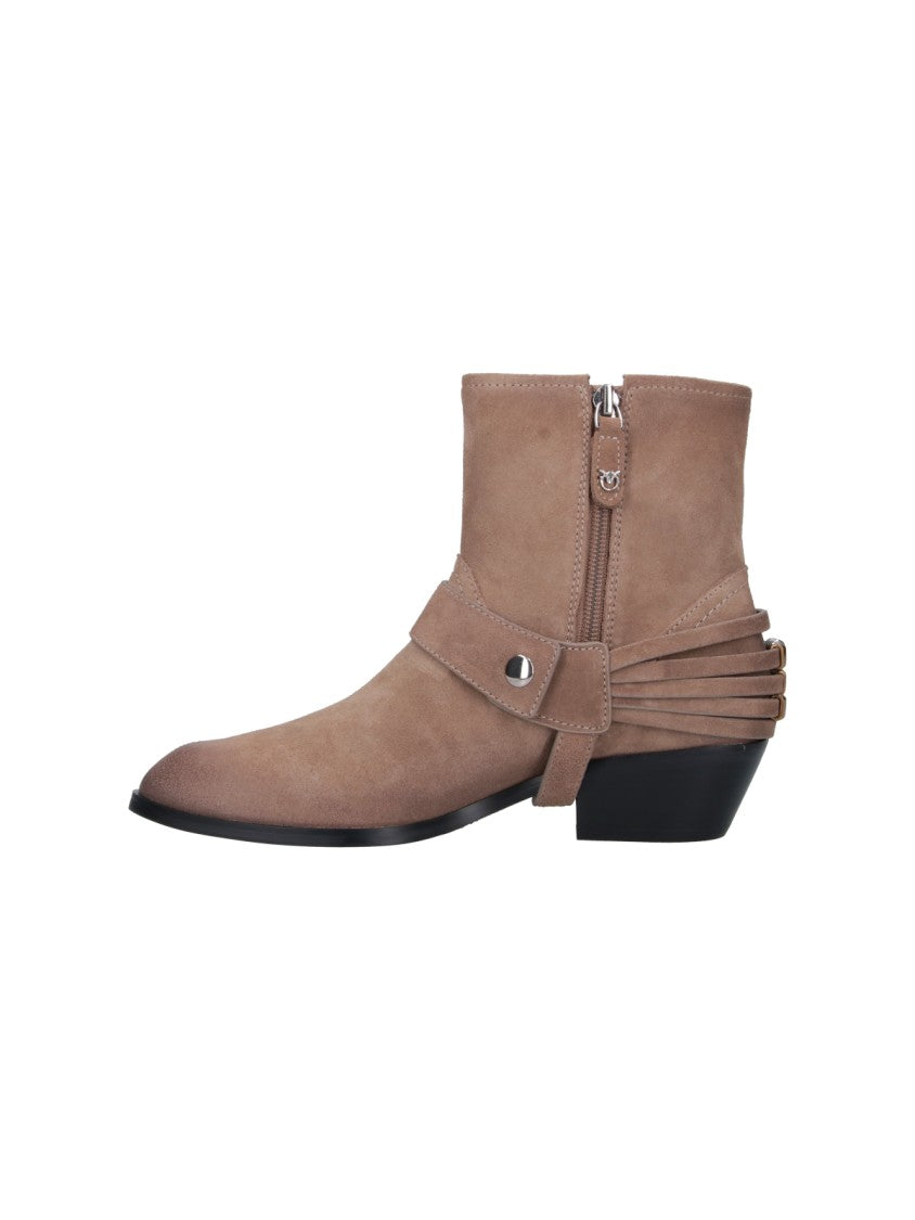 Pinko Beige Buckle Suede Boots