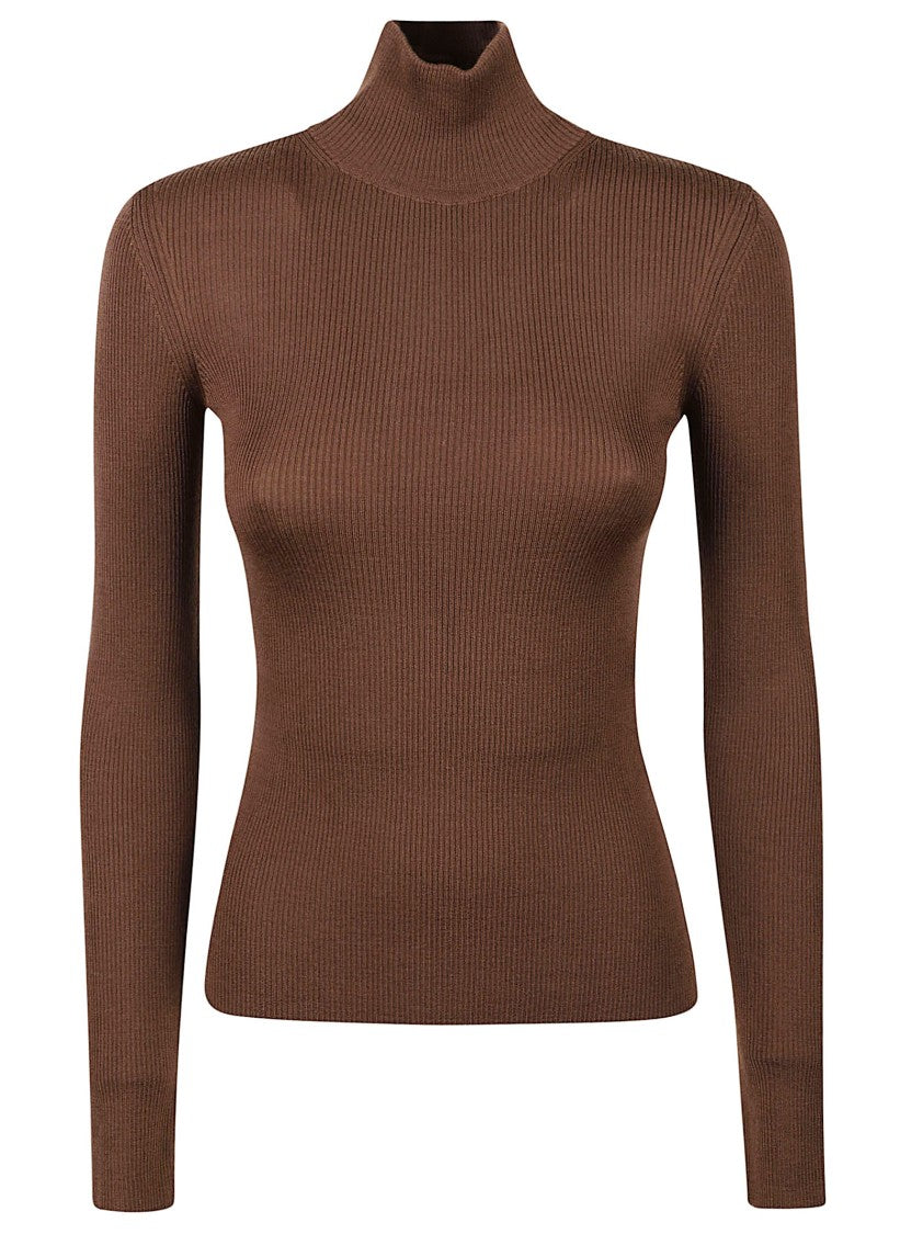 Max Mara Fitted Ribbed Knit Top With High Neckline