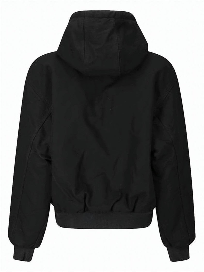 Carhartt Wip Cropped Black Hooded Jacket With Drawstring And Ribbed Details