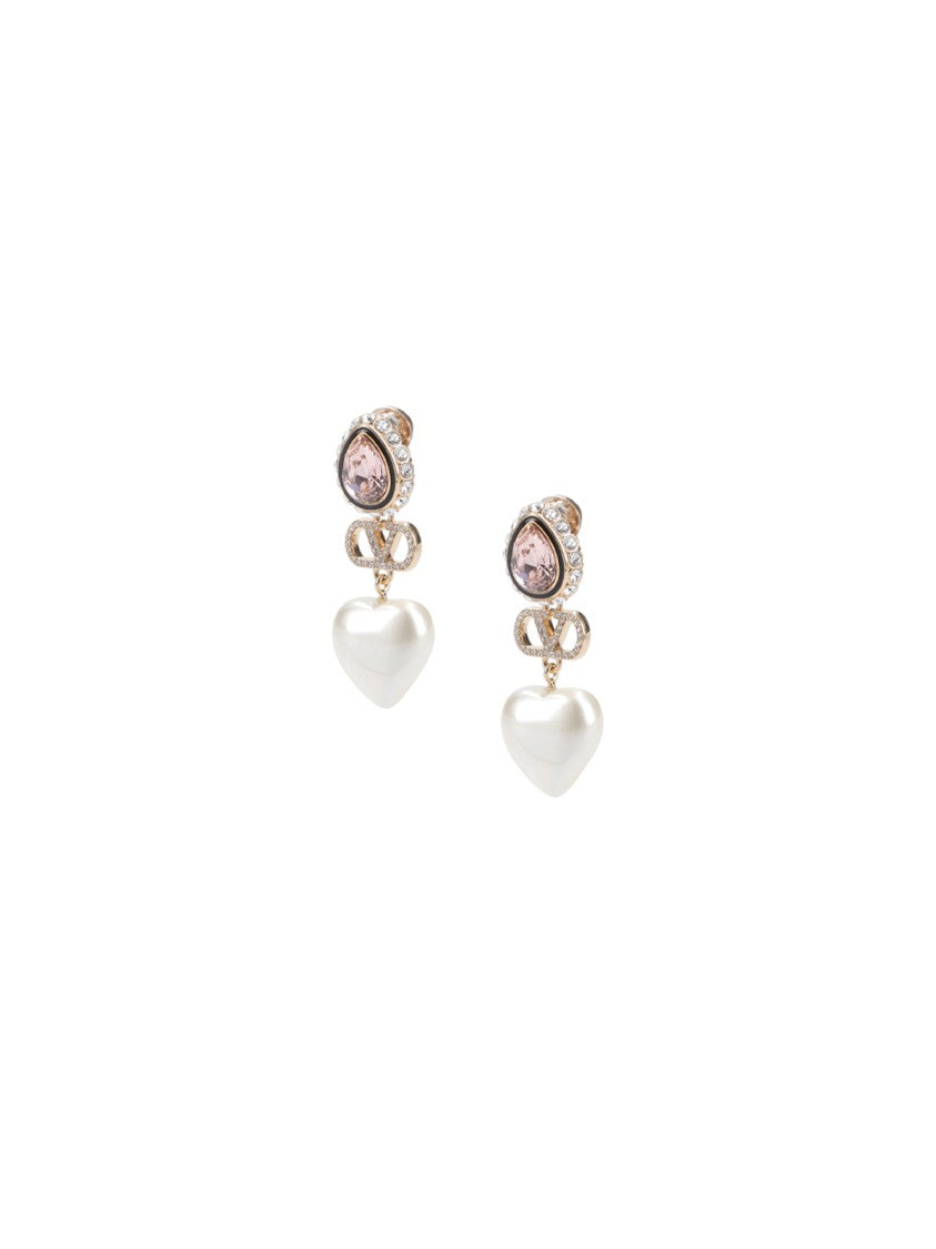 Valentino Garavani White Vlogo Heart Embellished Resin Earrings