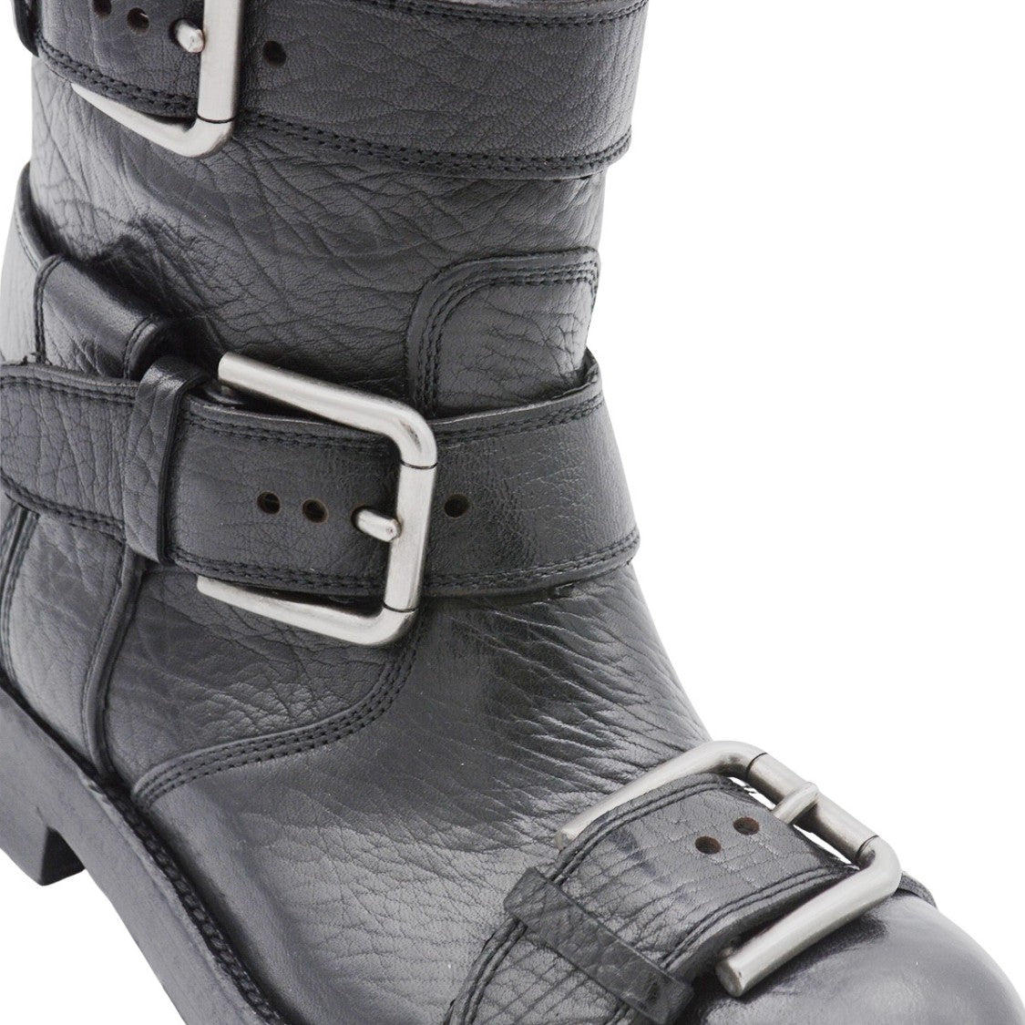 Dolce & Gabbana Mid-Calf Textured Leather Boots With Silver-Tone Buckles