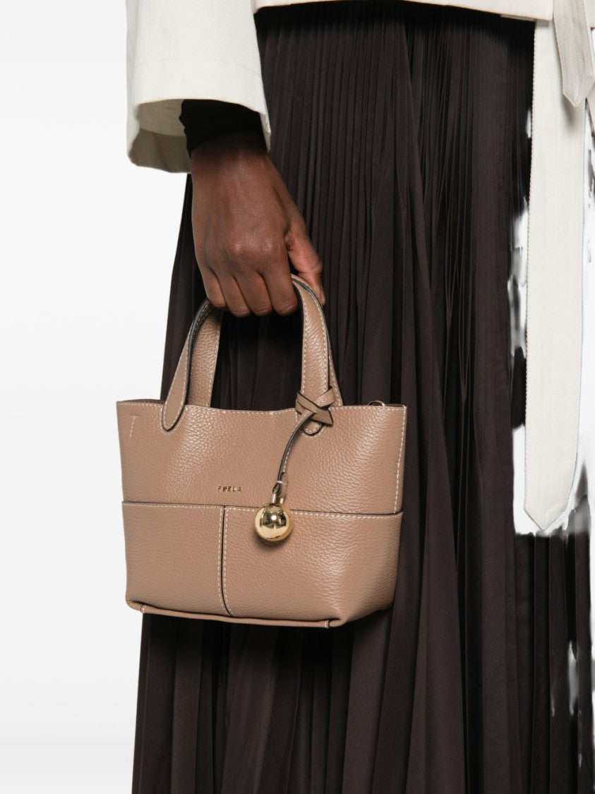Furla Pebbled Leather Gold Accent Structured Tote Bag