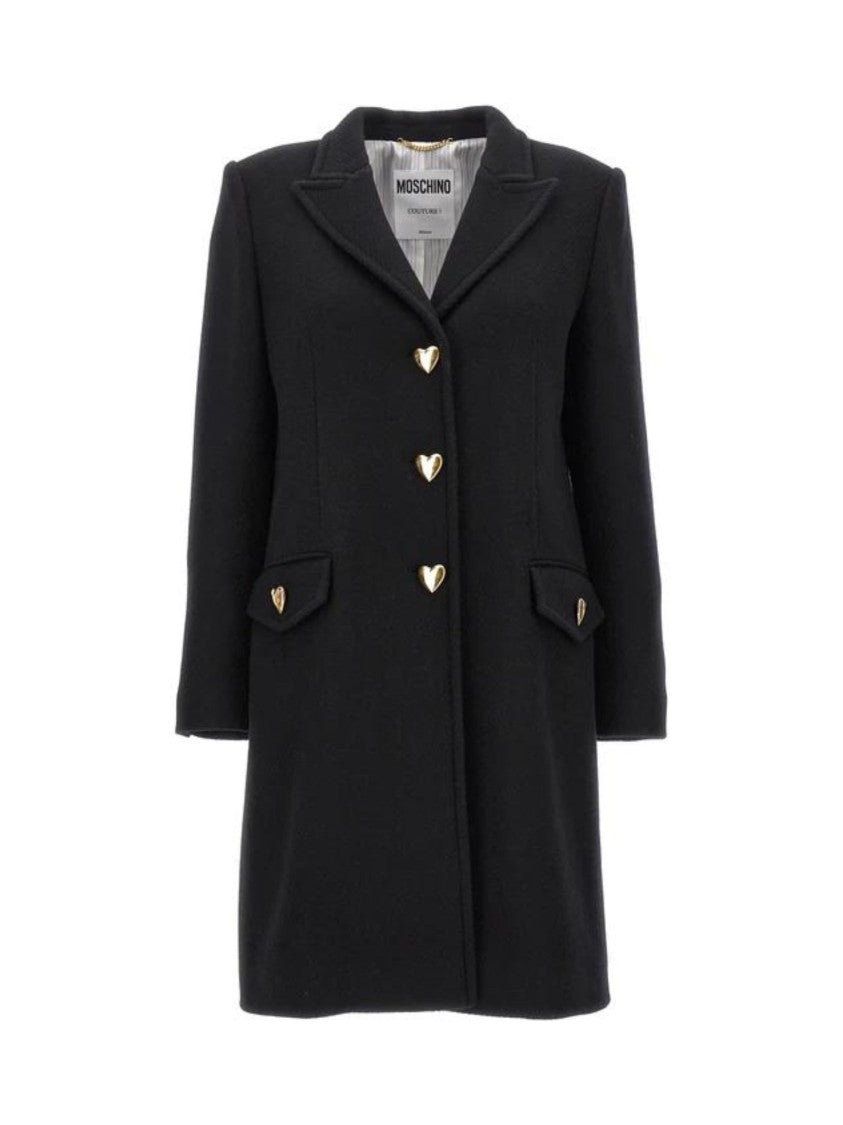 Moschino Heart-Shaped Buttons Black Coat