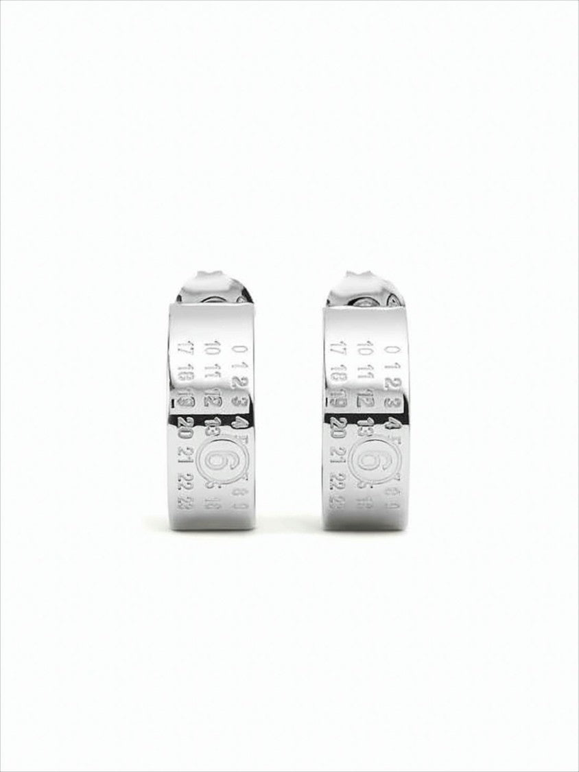 Mm6 By Maison Margiela Polished Silver Finish Hoop Earrings With Numeric Detailing