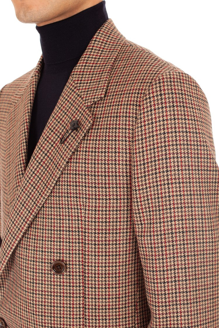 Lardini Double-Breasted Houndstooth Wool Jacket