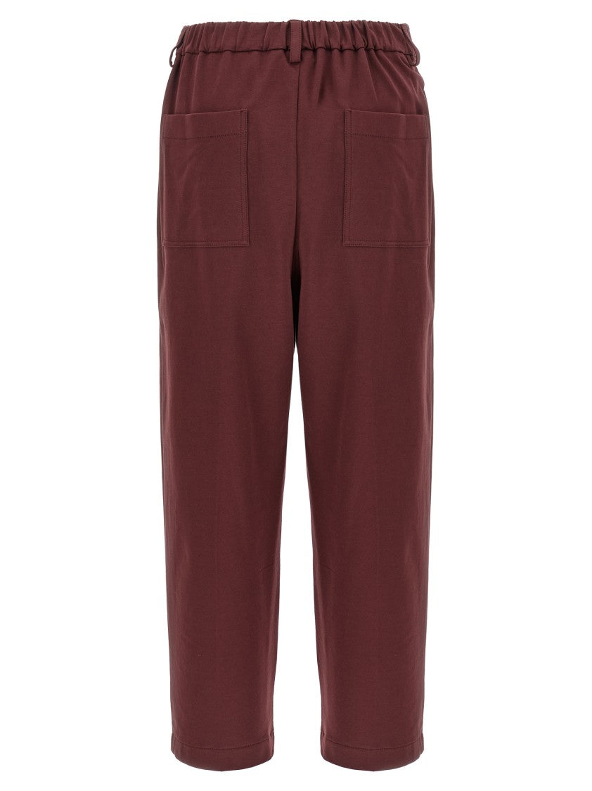 Brunello Cucinelli Burgundy Crop Pants With Elastic Waistband