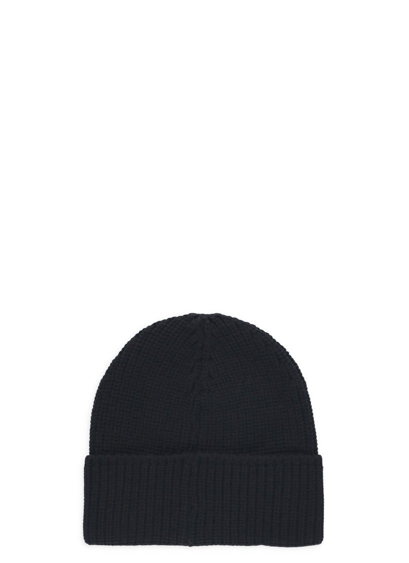 Canada Goose Black Wool Beanie With Contrasting Logo Patch