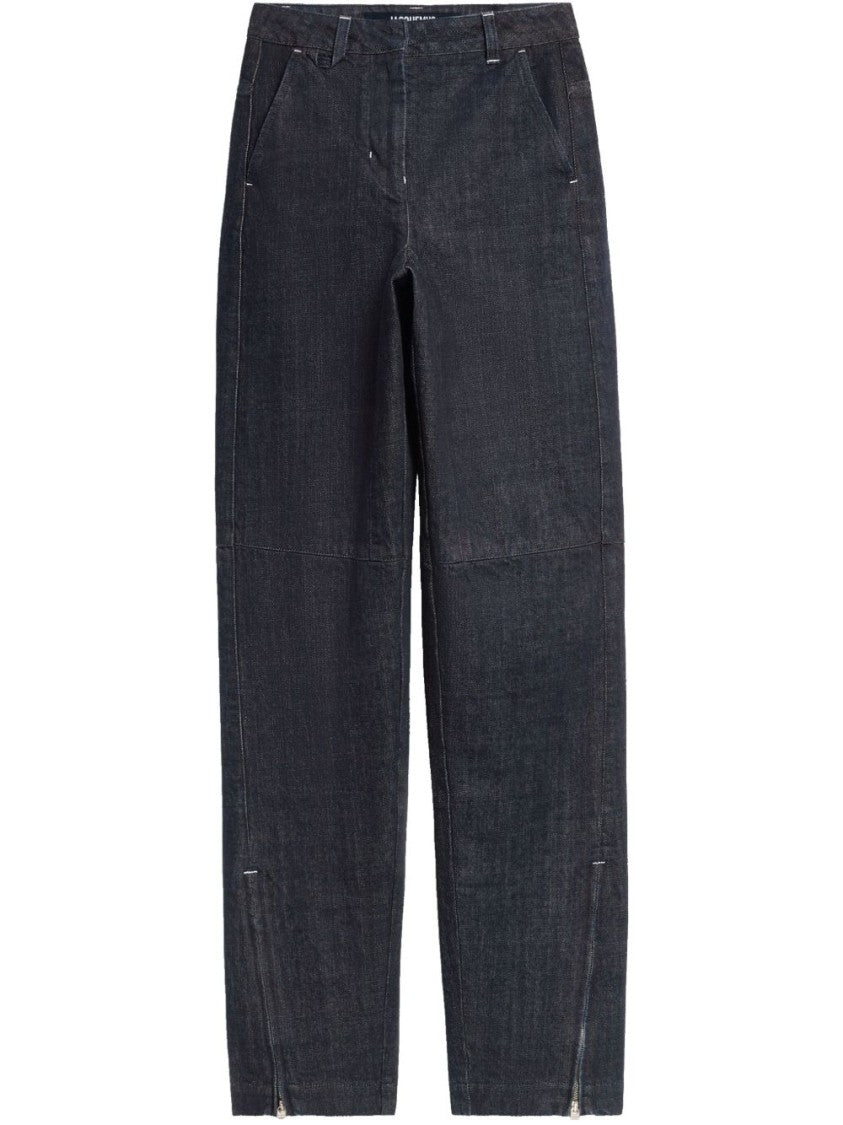 Jacquemus High-Waisted Blue Jeans With And Hem Zipper Details