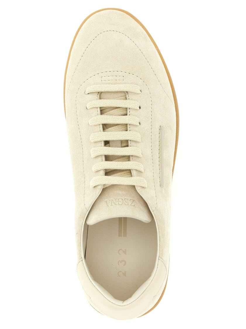 Zegna Unstructured Suede Sneakers With Leather Heel