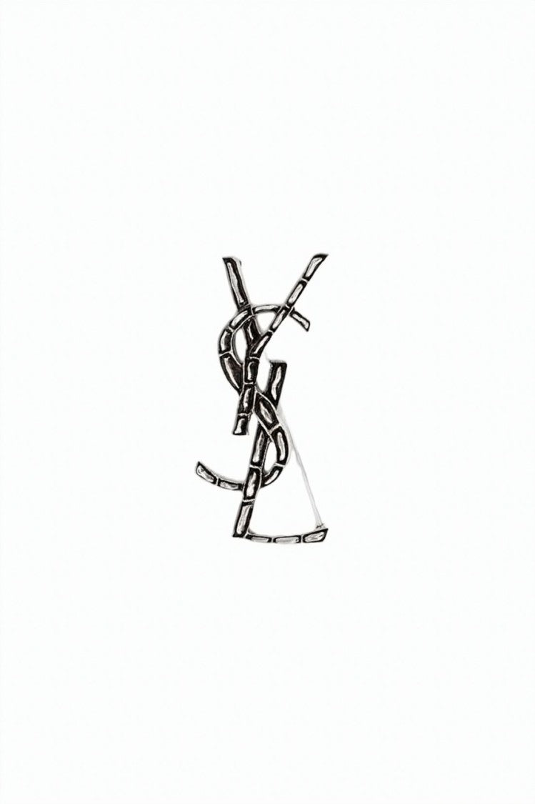 Saint Laurent Crocodile-Textured Brass Brooch With Intertwined Letters