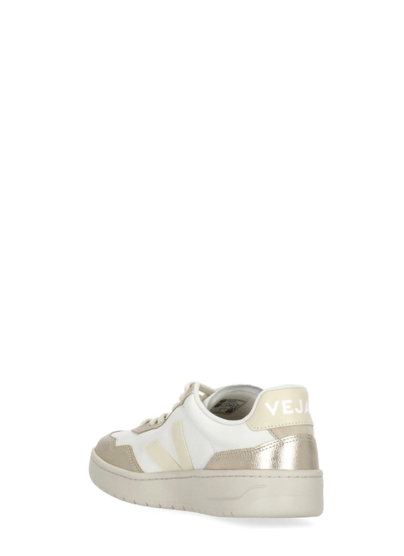 Veja White V-90 Gold Accent Leather Sneakers