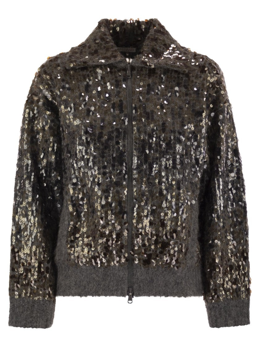 Brunello Cucinelli Dazzling Dégradé Embroidery Mohair/Wool Cardigan