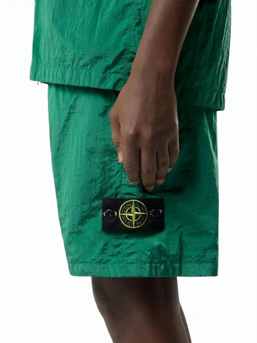 Stone Island Green Nylon Shorts With Elastic Waistband