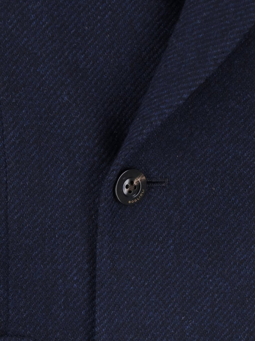 Boglioli Double-Breasted Navy Wide Lapels Textured Blazer