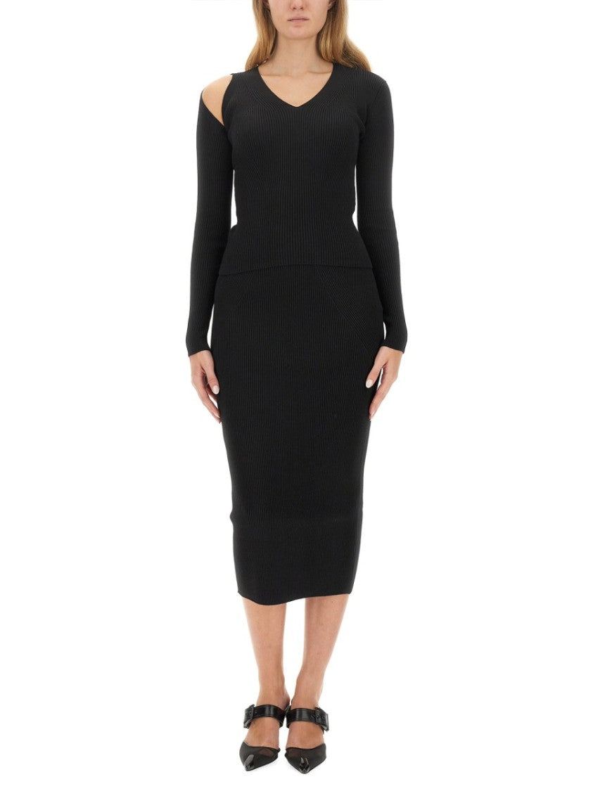 Alexander Mcqueen Ribbed Wool Blend Pencil Skirt