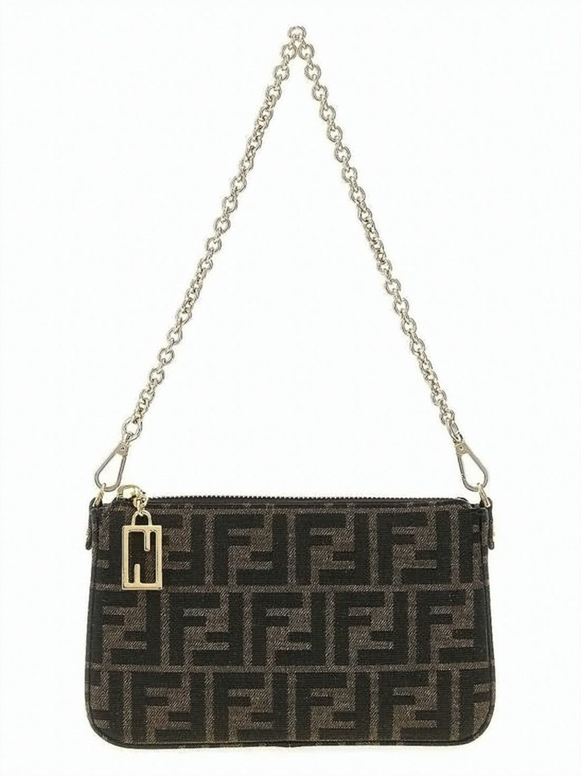 Fendi Monogram Patterned Clutch With Gold-Tone Chain Strap