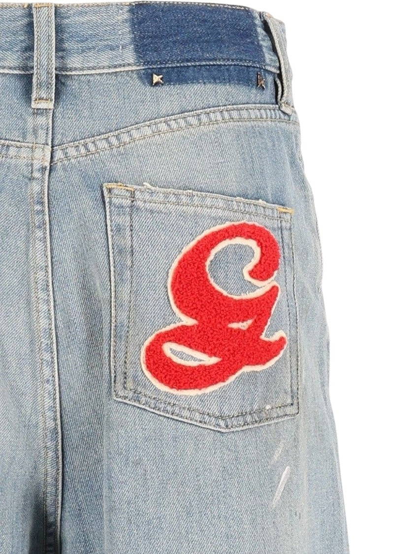 Golden Goose Wide-Leg Boyfriend Trousers With Distressed Denim Finish