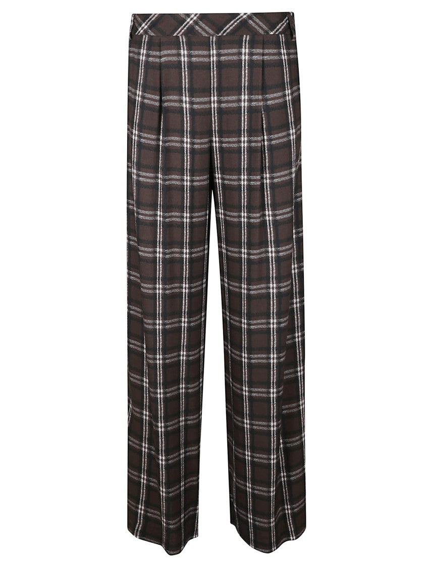Ermanno Firenze Wide-Leg Brown Trousers With Classic Plaid Pattern