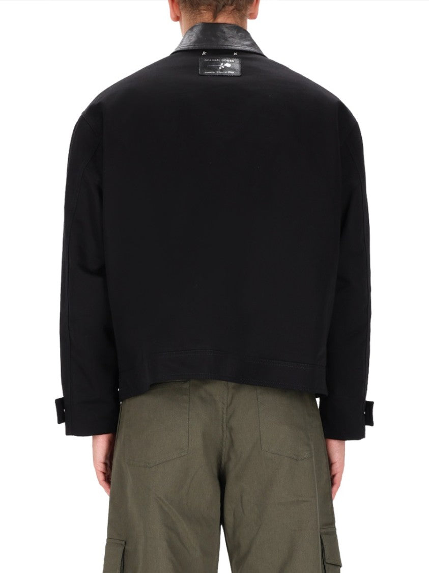 Golden Goose Black Boxy Leather Collar Cotton Casual Jacket