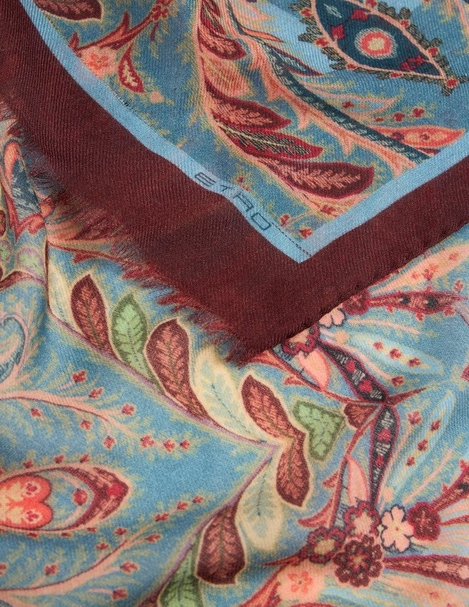 Etro Floral-Inspired Blue Wool-Cashmere Blend Scarf