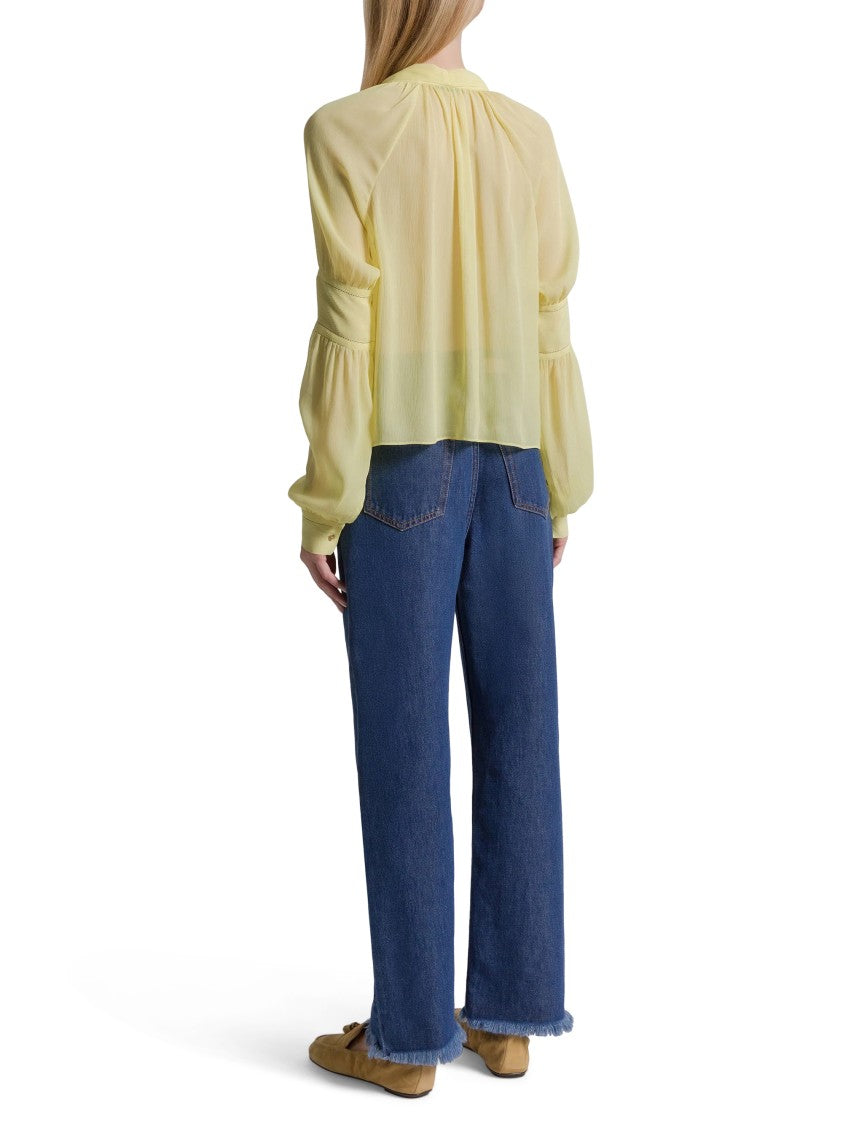 Alberta Ferretti Flowing Pale Yellow Blouse With V-Neck