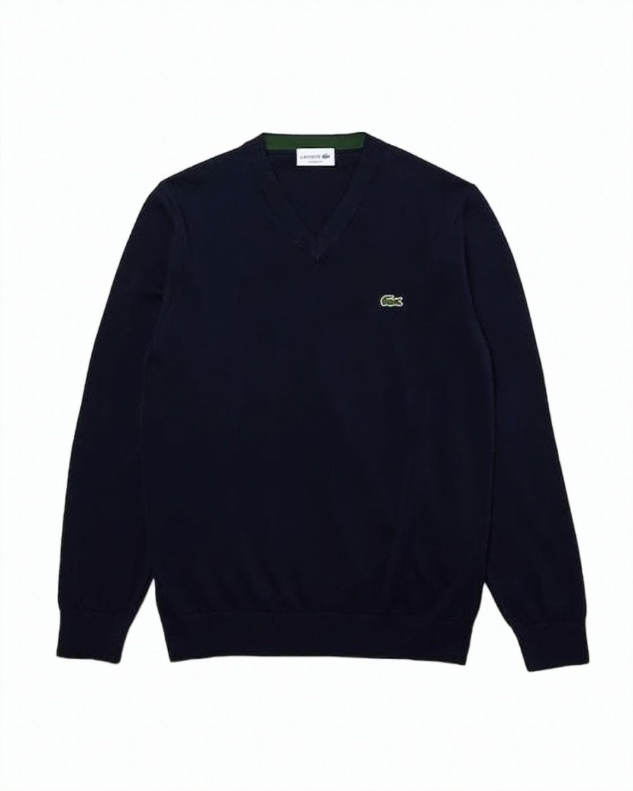 Lacoste V-Neck Cotton Sweater With Embroidered Logo