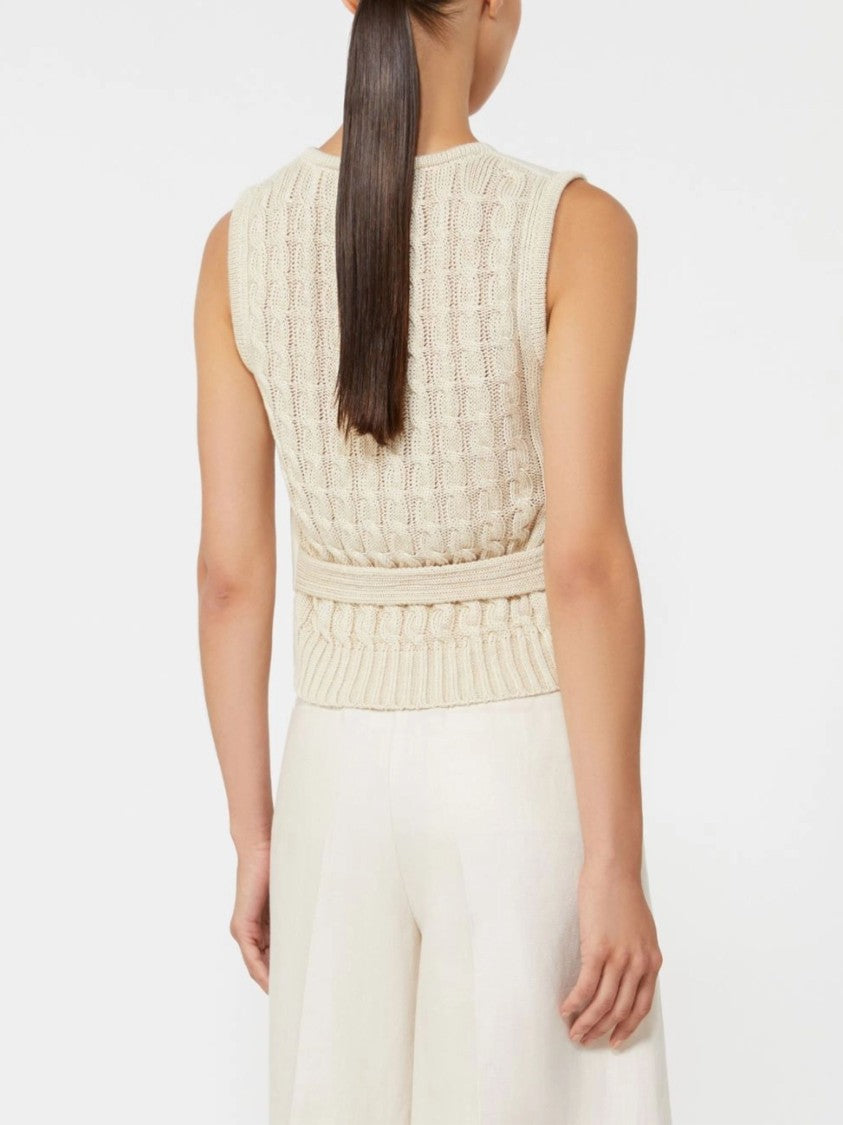 Max Mara Structured V-Neck Linen Vest With Textured Back