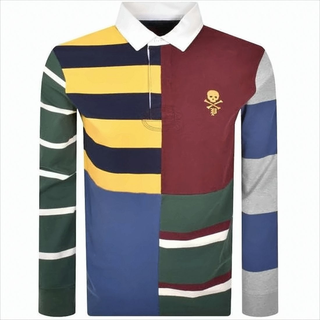 Polo Ralph Lauren Patchwork Long-Sleeve Polo Shirt With Bold Stripes