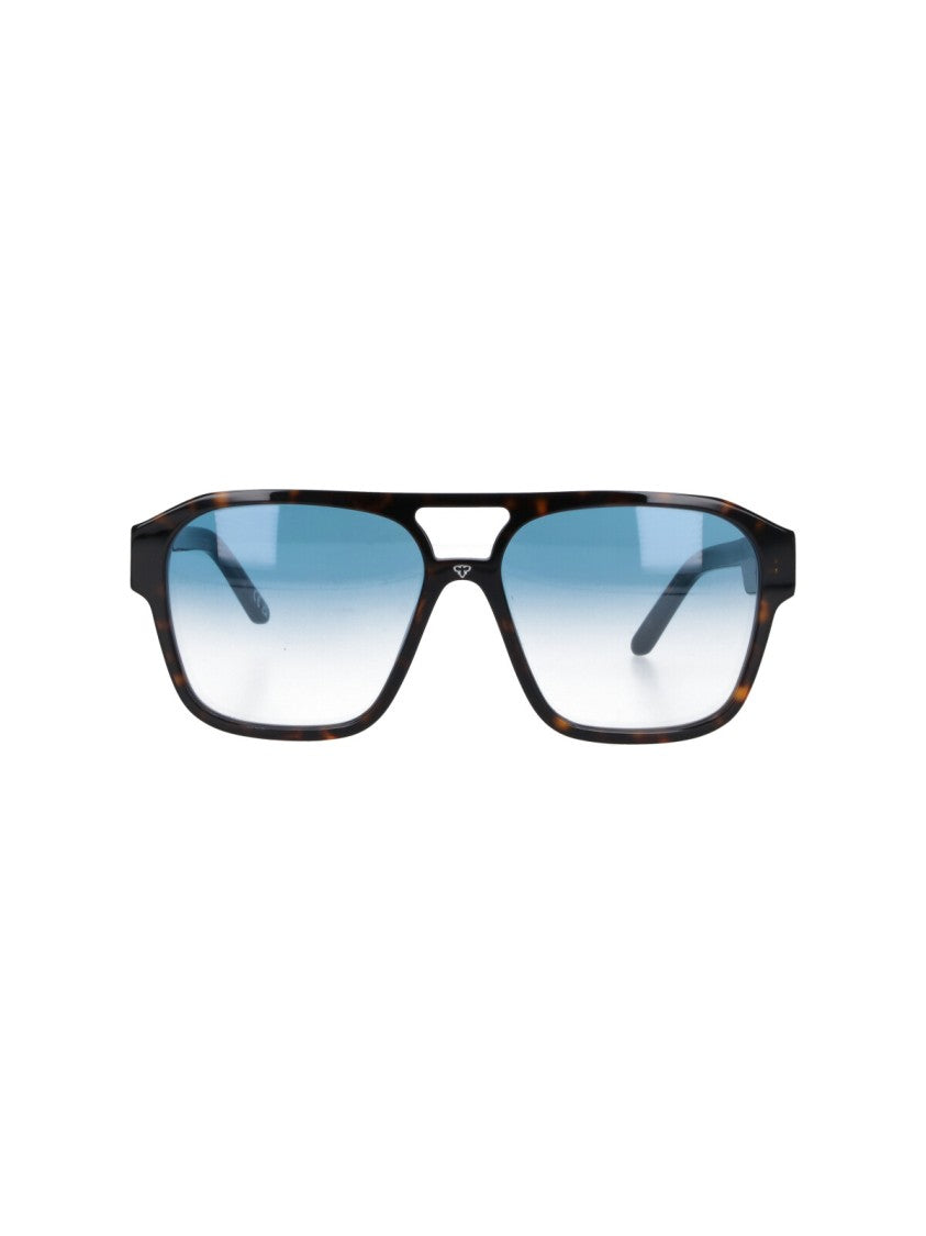 Facehide Rectangular Double Bridge Facehide Sunglasses With Gradient Blue Lenses