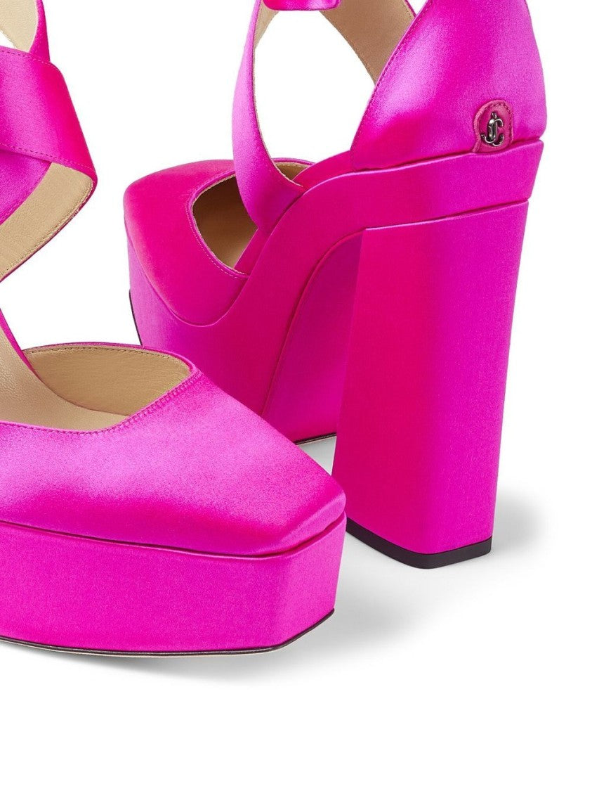 Jimmy Choo Pink Gian 140 Satin Platform Heels