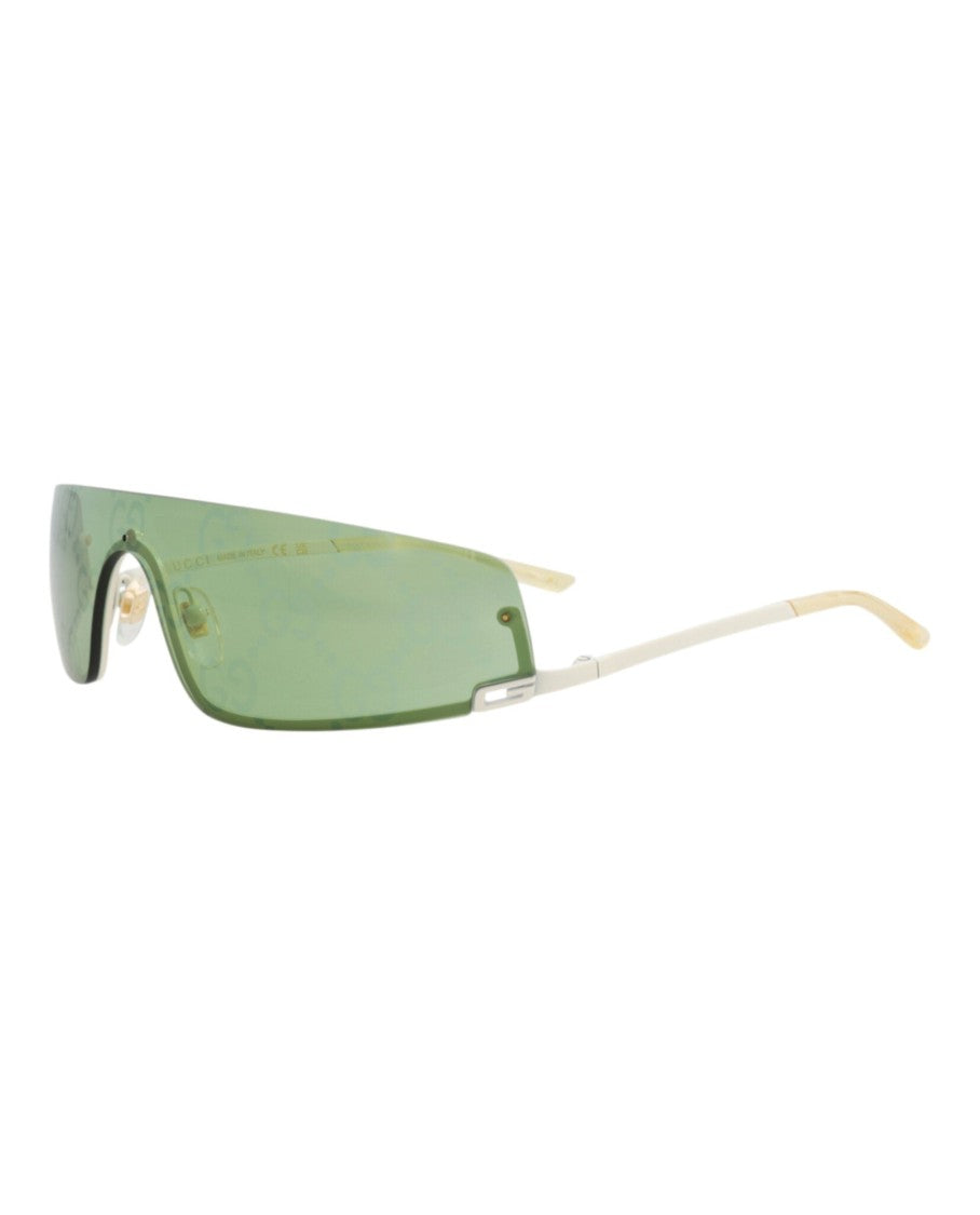 Gucci Shield-Frame Metal Sunglasses With Adjustable Nose Pads