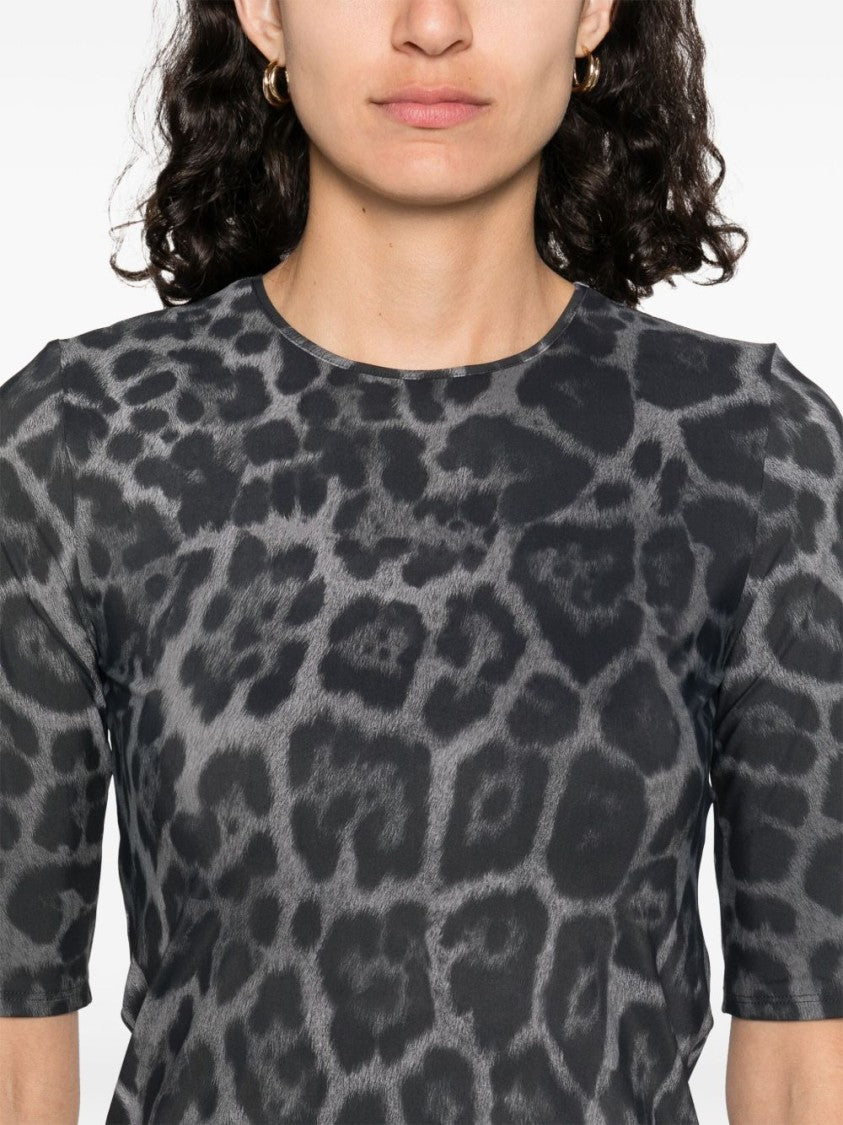 Stella Mccartney Leopard Print Short Sleeve Top With Classic Crew Neck