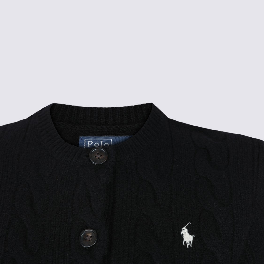 Polo Ralph Lauren Black Cable-Knit Cardigan With Embroidered Logo