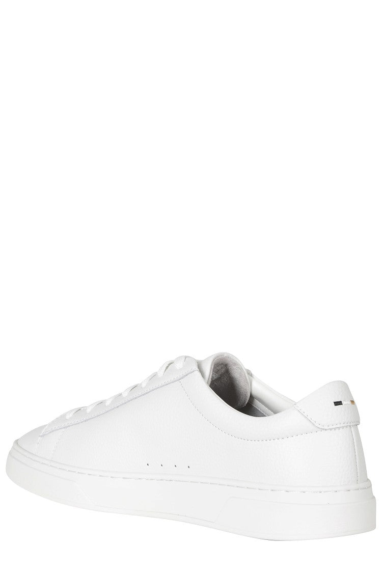 Boss White Grained Leather Low-Top Sneakers