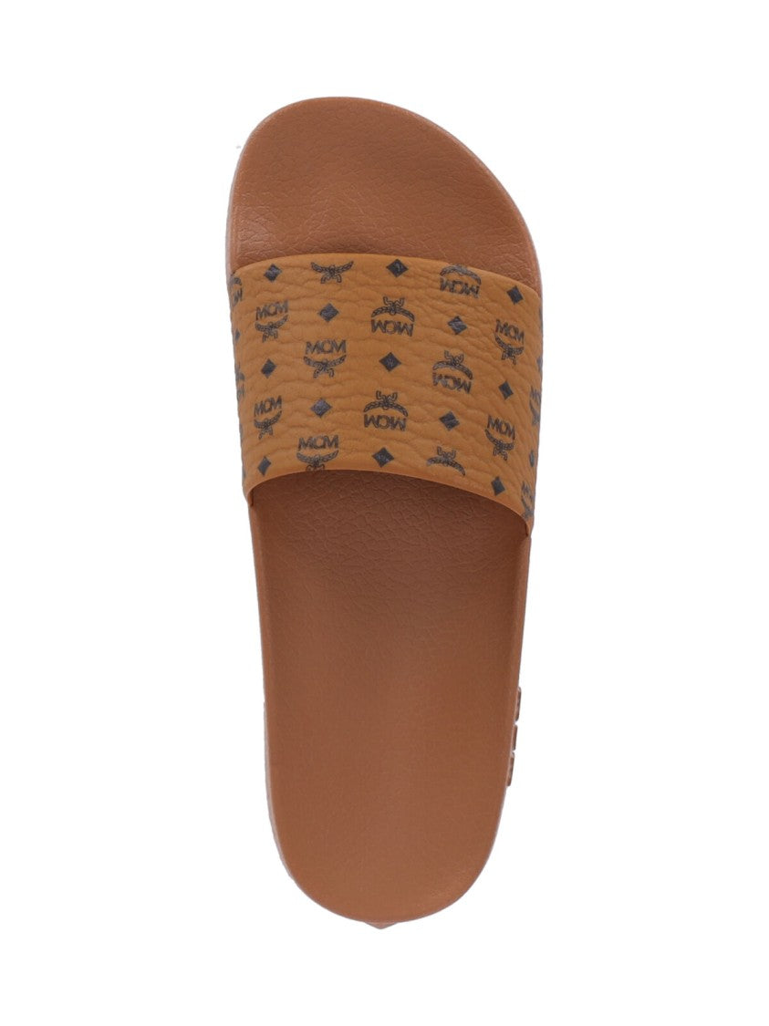 Mcm "Monogram" Slide Sandals Brown