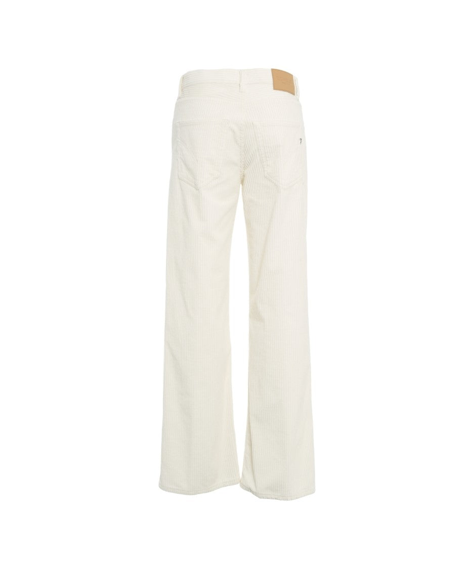 Dondup High-Waisted White Corduroy Trousers With Wide-Leg Silhouette