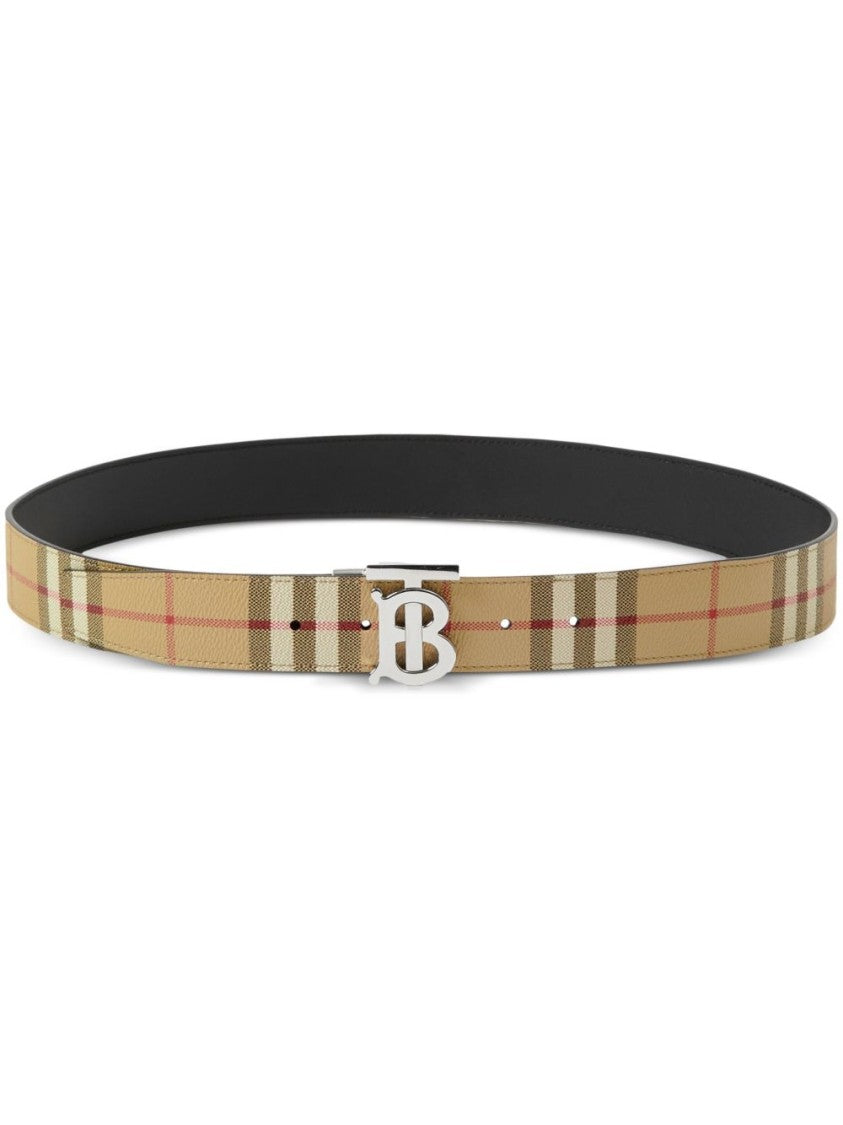 Burberry Reversible Vintage Check And Black Leather Belt