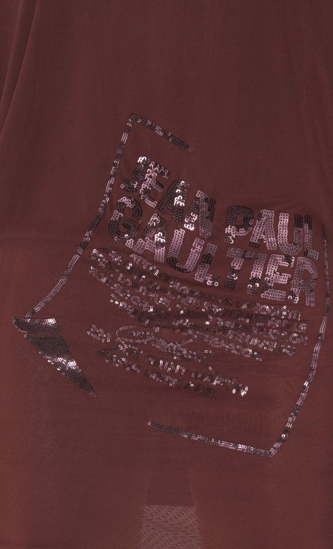 Jean Paul Gaultier Bordeaux Tulle Dress With Sequin-Embroidered Label