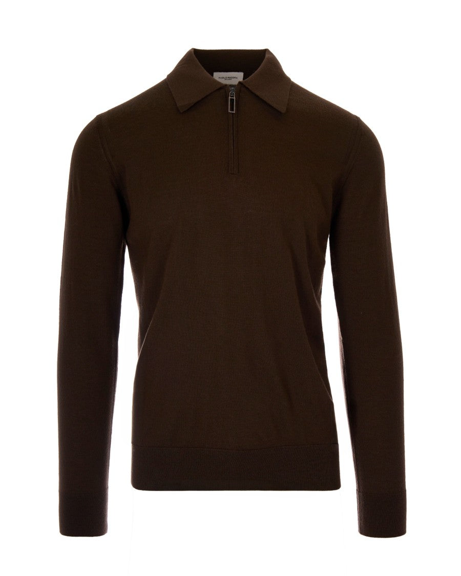 Paolo Pecora Long-Sleeve Virgin Wool Polo With Ribbed Details