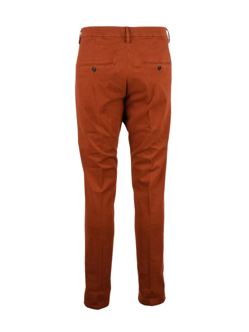 Dondup Red Gaubert Textured Cotton-Linen Blend Trousers