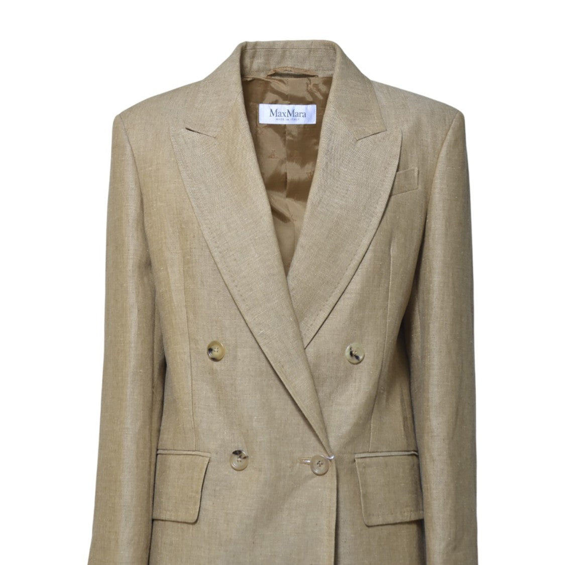 Max Mara Beige Double Breasted Gerla Jacket In Linen