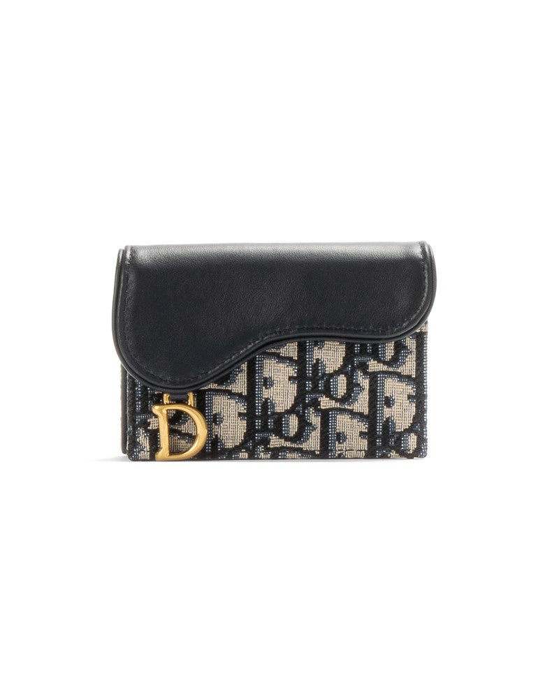 Dior Compact Cardholder With Saddle-Shaped Flap And Gold-Tone Accents