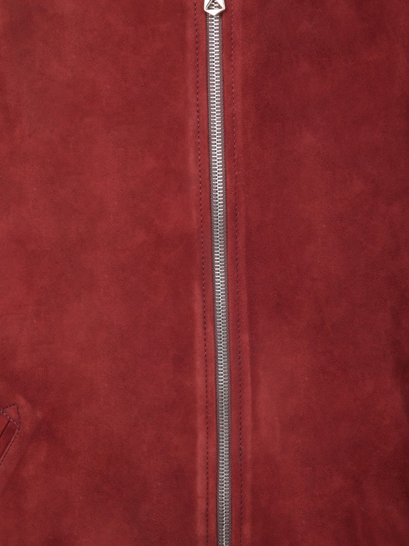 Paul Smith Red Suede Bomber Jacket With Ribbed Details