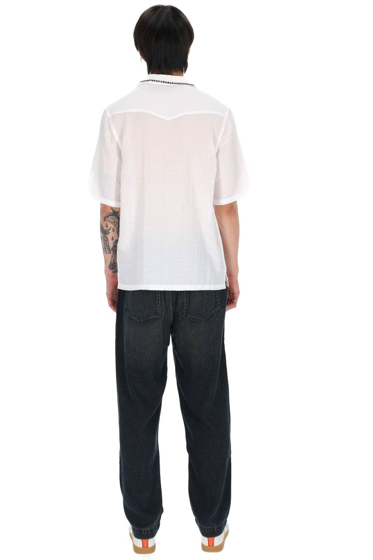 Officine Generale Eren All-Over Embroidered Seersucker Shirt