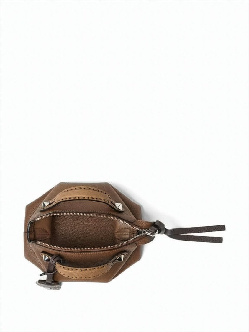 Fendi Structured Brown Calf Leather Shoulder Bag
