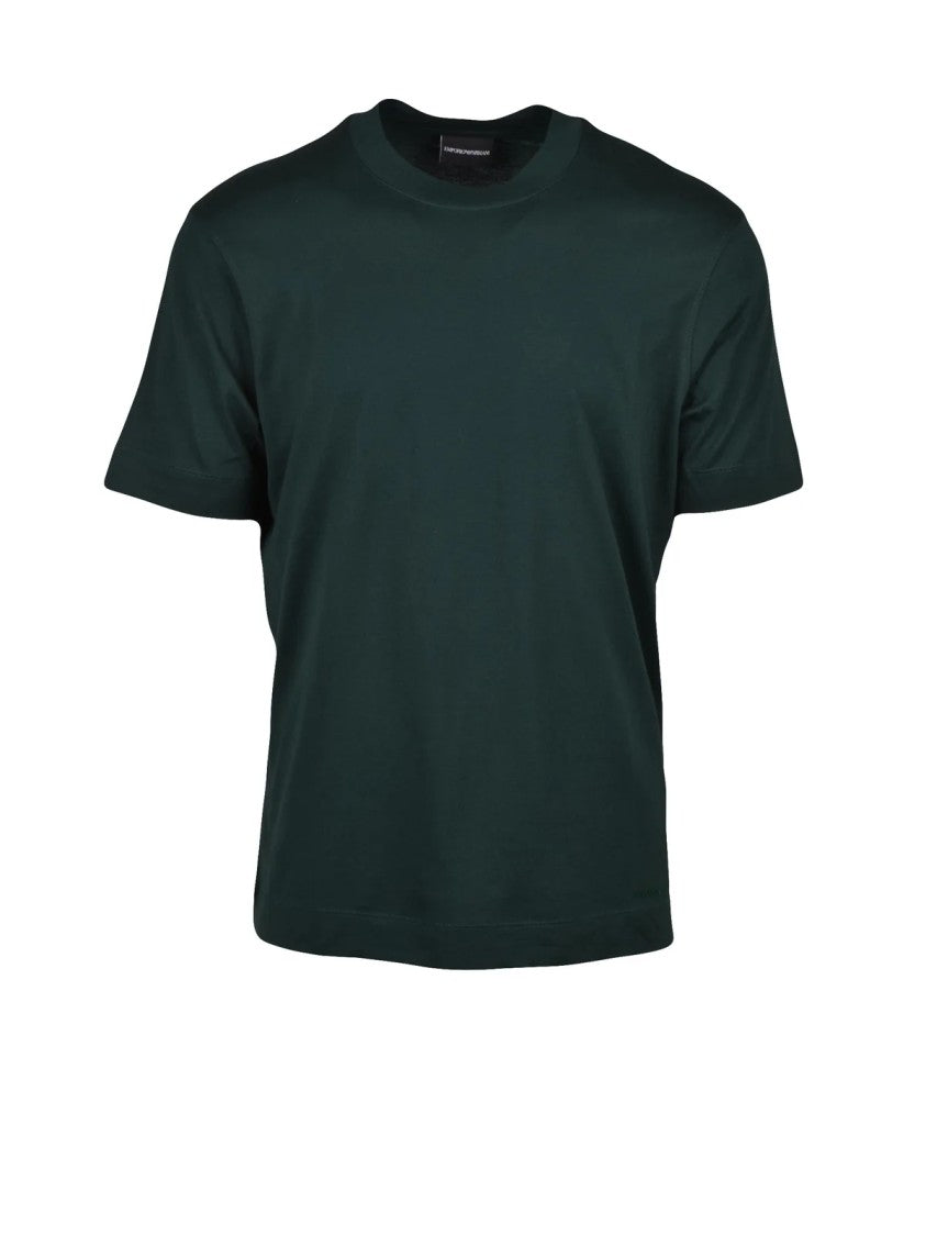 Emporio Armani Deep Green Cotton T-Shirt With Perforated Detailing