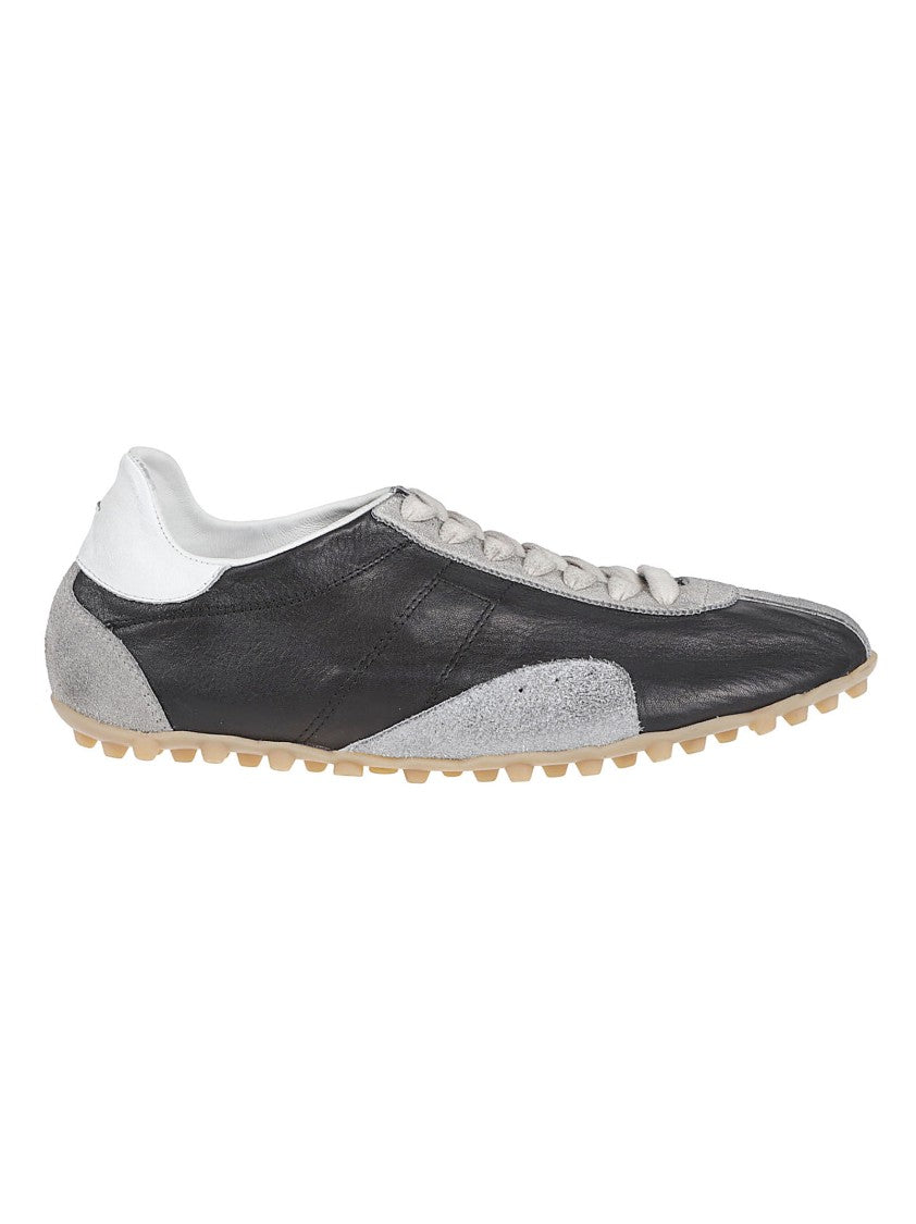 Maison Margiela Low-Profile Black Leather Sneakers With Suede Accents