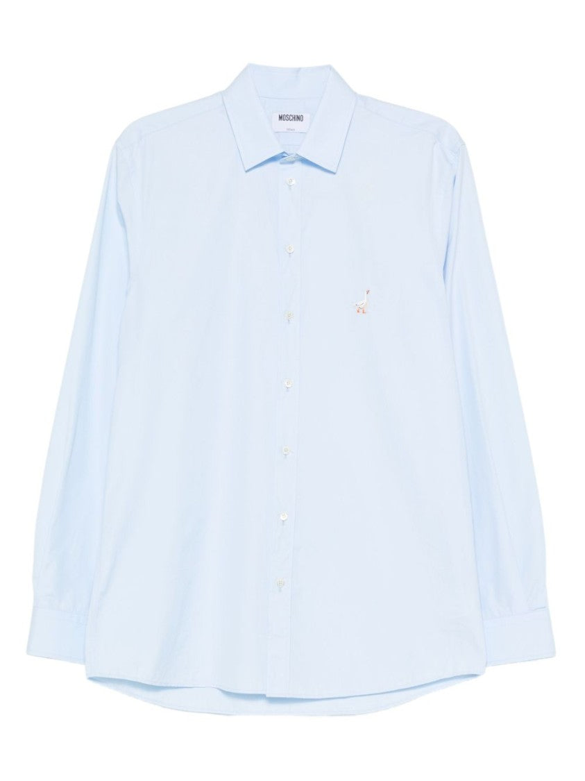 Moschino Light Blue Embroidered Logo Long Shirt