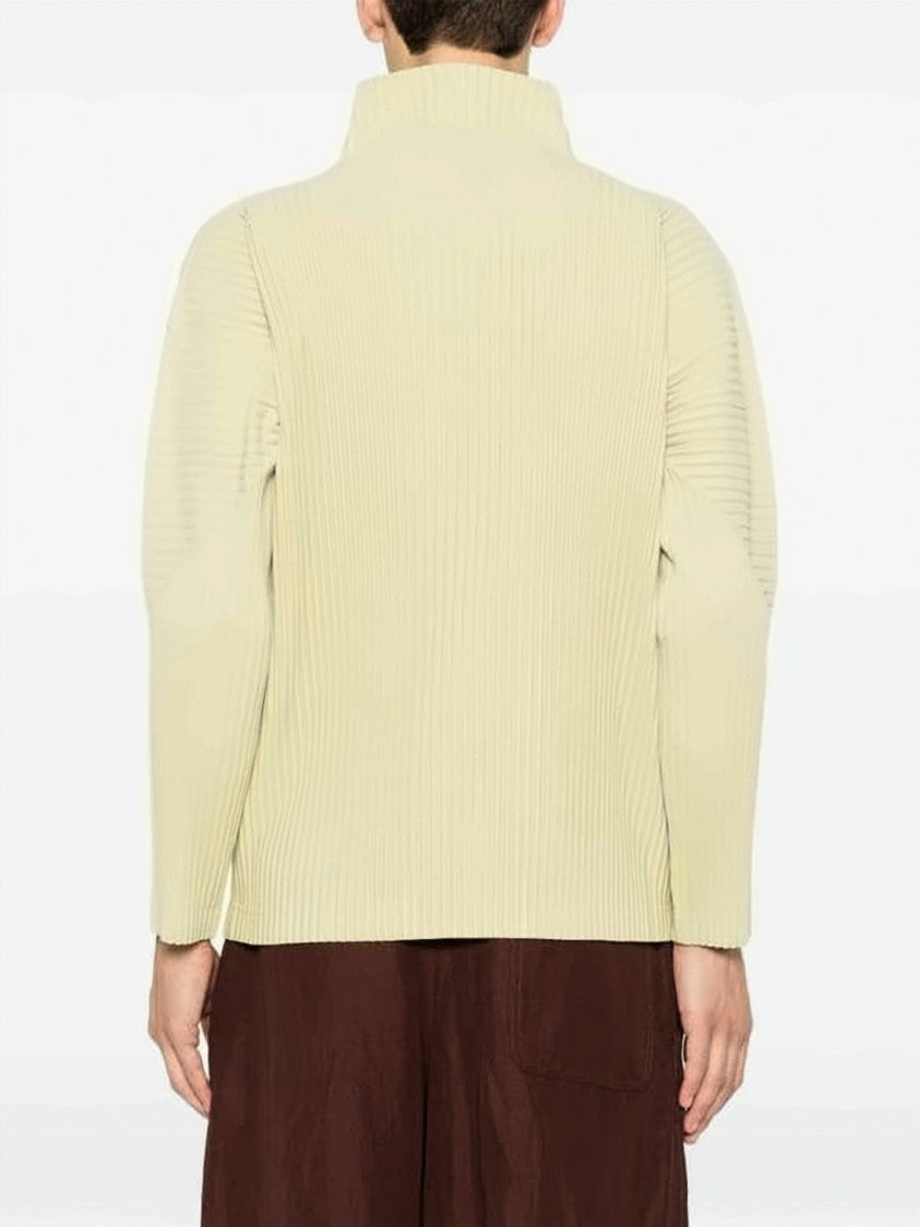 Homme Plissé Issey Miyake Pleated Textured Jacket With High Collar And Zipper Closure
